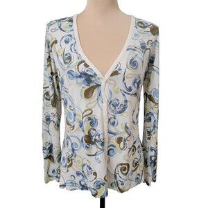 J. Jill Size S Lightweight Abstract Print V-Neck Button Front T-Shirt Cardigan